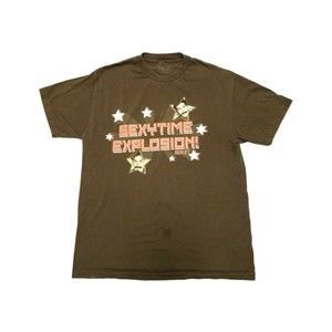 Vintage 2007 Borat Movie Promo Sexy Time Explosion Shirt Brown Size Large